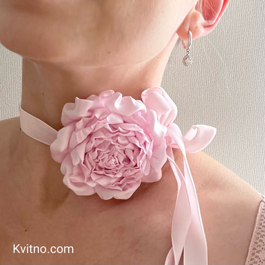 Ice Pink Flower Choker Necklace with Velvet Ribbon - Perfect for Prom, Weddings, Bridesmaids, and Mommy and Me Outfits