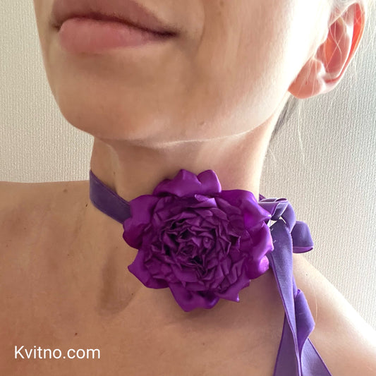 Purple Flower Choker Necklace - Bohemian Elegance