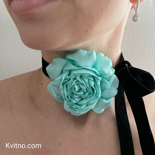 Turquoise Flower Choker Necklace - Aquamarine Floral Choker